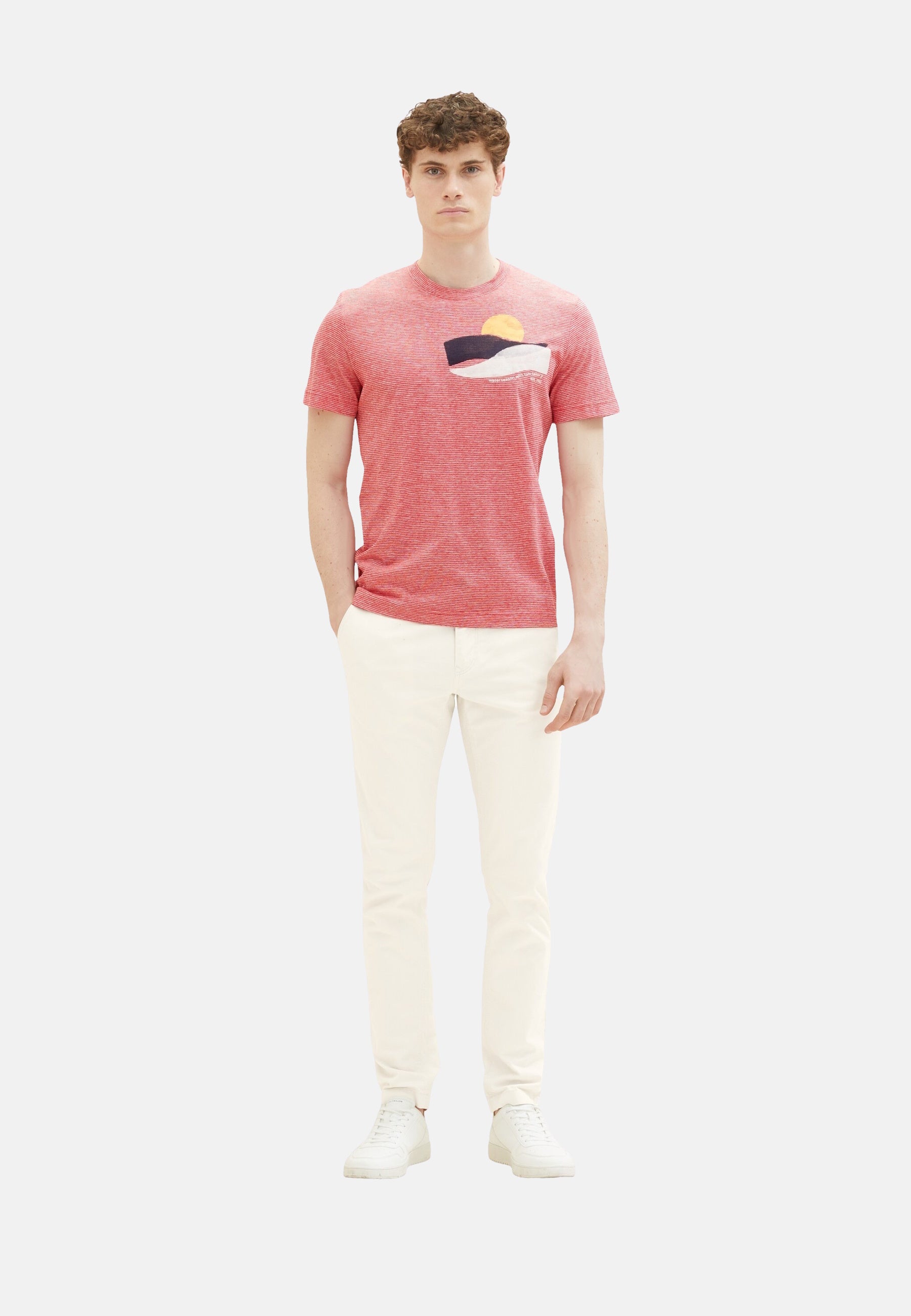 Tom Tailor Gestreiftes Kurzarmshirt mit Rundhalsausschnitt und Foto-Print