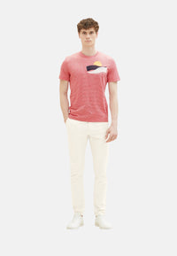 Tom Tailor Gestreiftes Kurzarmshirt mit Rundhalsausschnitt und Foto-Print