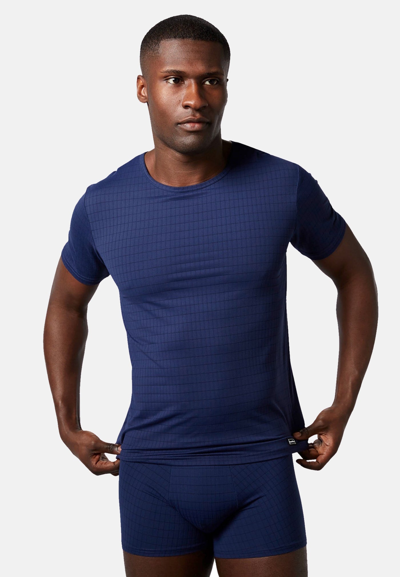 Bruno Banani Kurzarmshirt Check Line 2.0 mit Rundhalsausschnitt und Logo-Patch