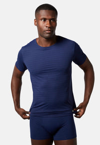 Bruno Banani Kurzarmshirt Check Line 2.0 mit Rundhalsausschnitt und Logo-Patch