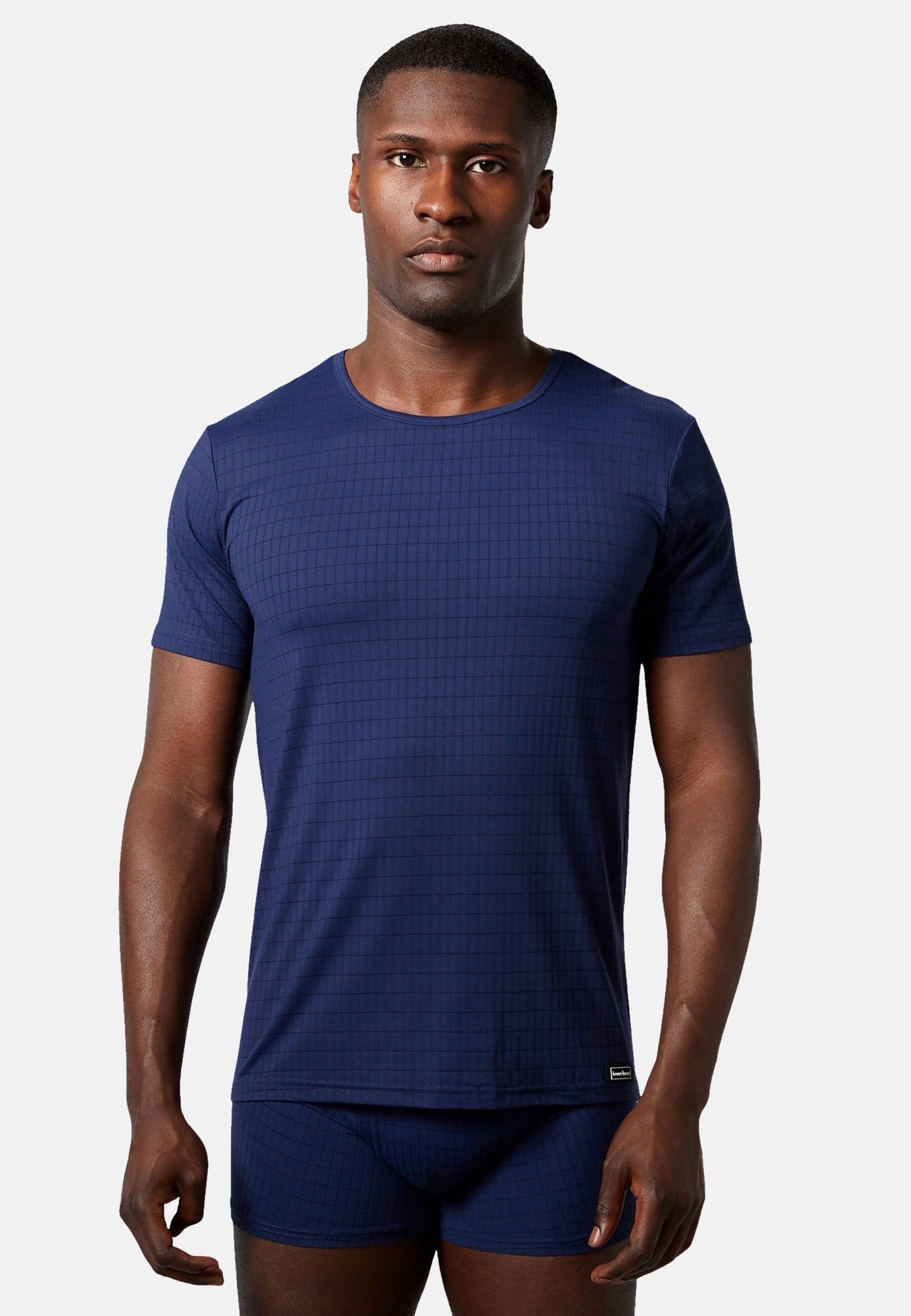 Bruno Banani Kurzarmshirt Check Line 2.0 mit Rundhalsausschnitt und Logo-Patch