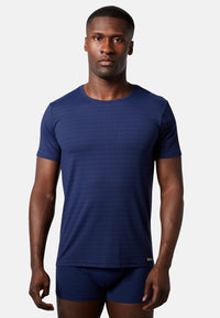 Bruno Banani Kurzarmshirt Check Line 2.0 mit Rundhalsausschnitt und Logo-Patch