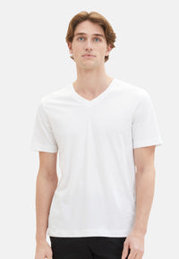 Tom Tailor Kurzarmshirt mit V-Ausschnitt, einfarbig im Doppelpack