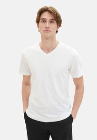 Tom Tailor Kurzarmshirt mit V-Ausschnitt, einfarbig im Doppelpack