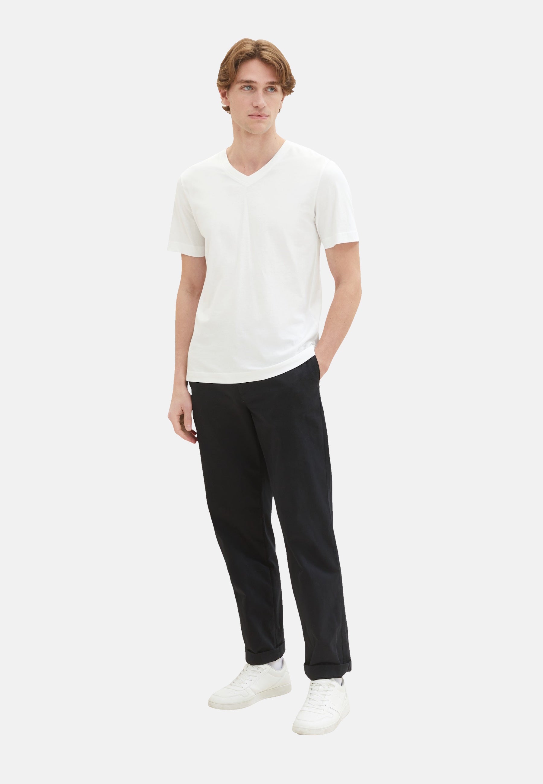 Tom Tailor Kurzarmshirt mit V-Ausschnitt, einfarbig im Doppelpack