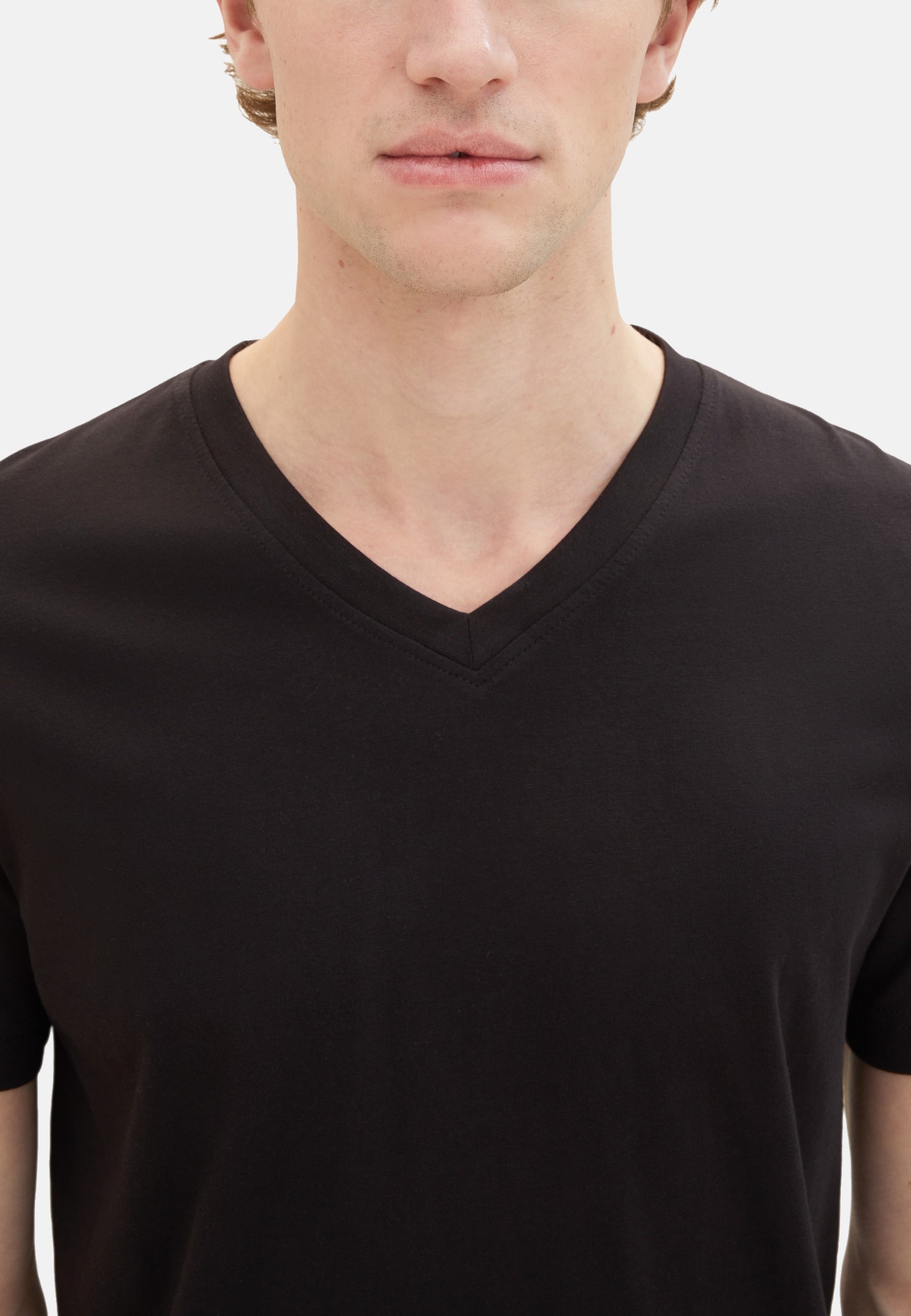 Tom Tailor Kurzarmshirt mit V-Ausschnitt, einfarbig im Doppelpack
