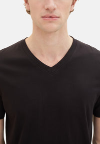 Tom Tailor Kurzarmshirt mit V-Ausschnitt, einfarbig im Doppelpack