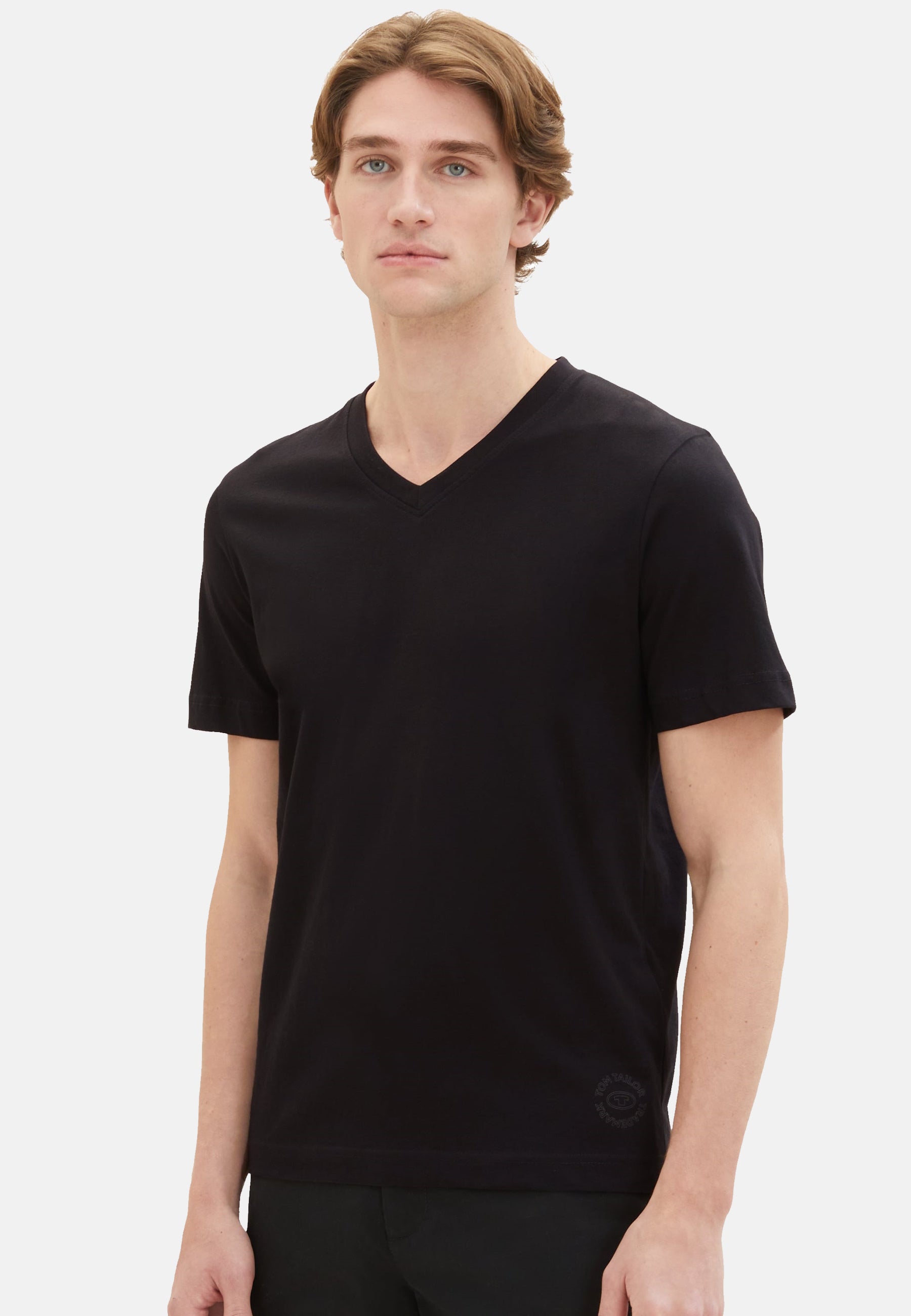Tom Tailor Kurzarmshirt mit V-Ausschnitt, einfarbig im Doppelpack