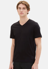 Tom Tailor Kurzarmshirt mit V-Ausschnitt, einfarbig im Doppelpack