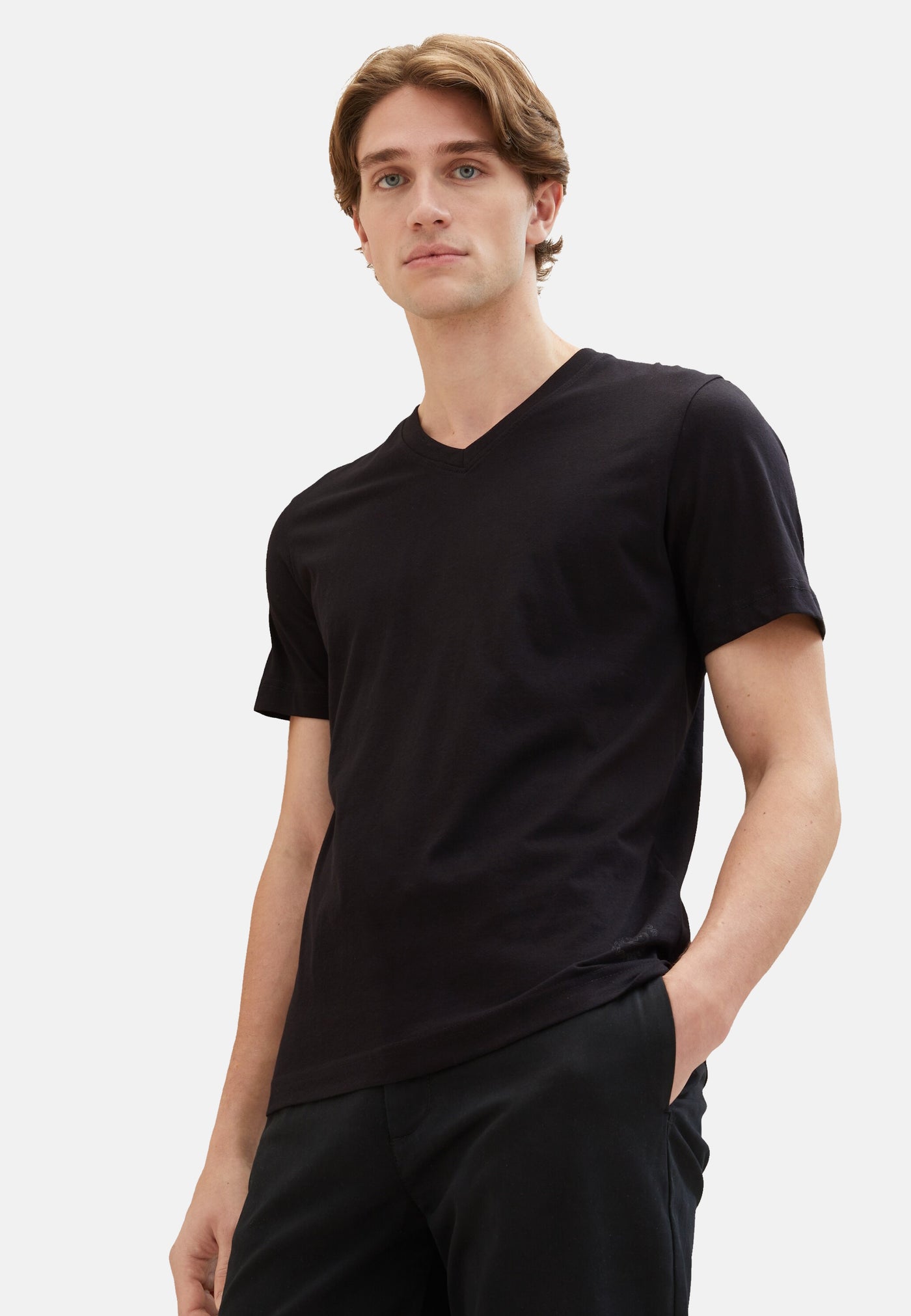 Tom Tailor Kurzarmshirt mit V-Ausschnitt, einfarbig im Doppelpack