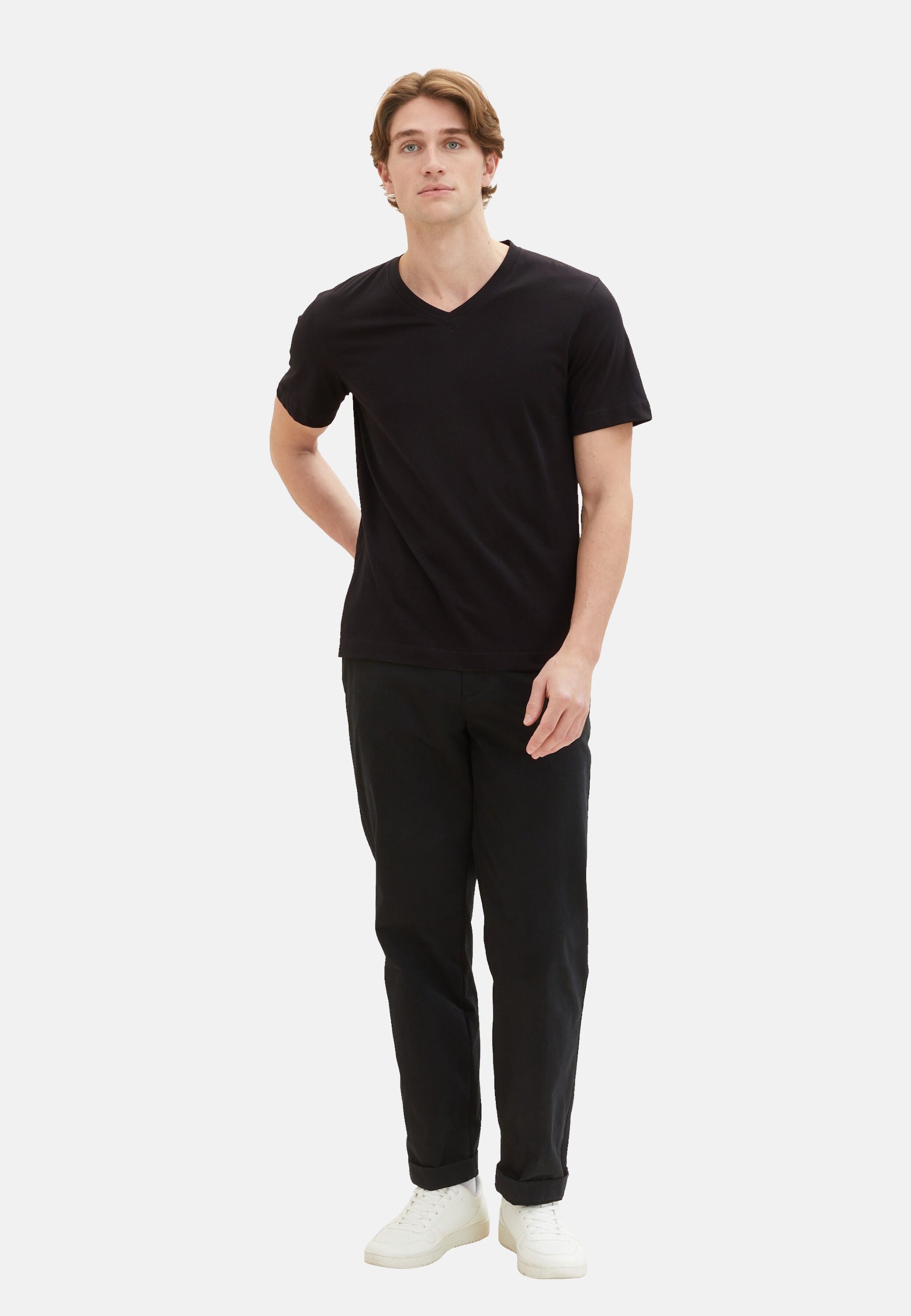 Tom Tailor Kurzarmshirt mit V-Ausschnitt, einfarbig im Doppelpack