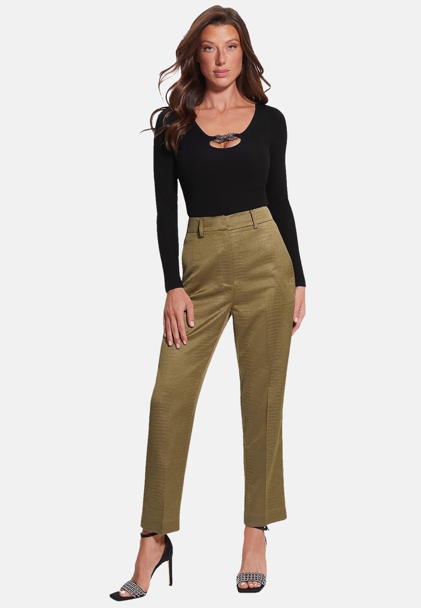 Guess Langärmliger BLING RING UMI mit Rundhalsausschnitt und Cut-Out-Detail in Slim Fit