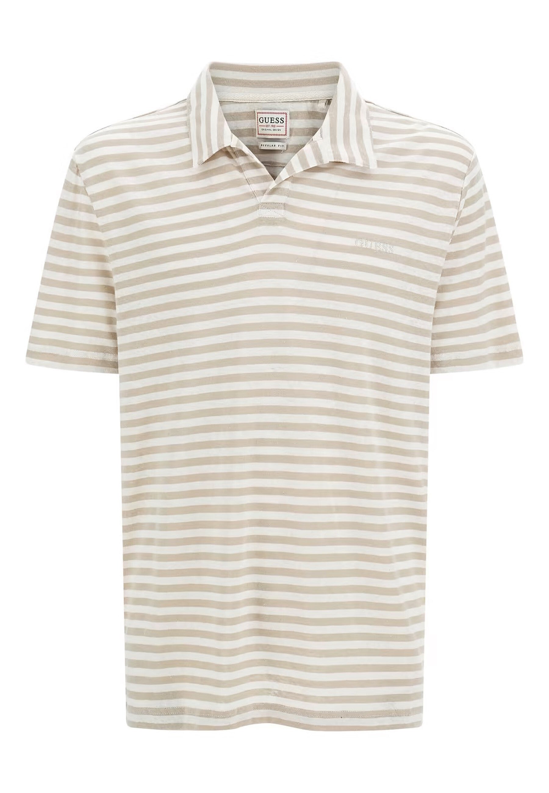 Guess Kurzarm-Poloshirt EMBRO STRIP in Regular Fit mit Allover-Streifenmuster aus Leinenmix
