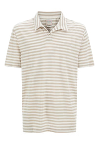 Guess Kurzarm-Poloshirt EMBRO STRIP in Regular Fit mit Allover-Streifenmuster aus Leinenmix