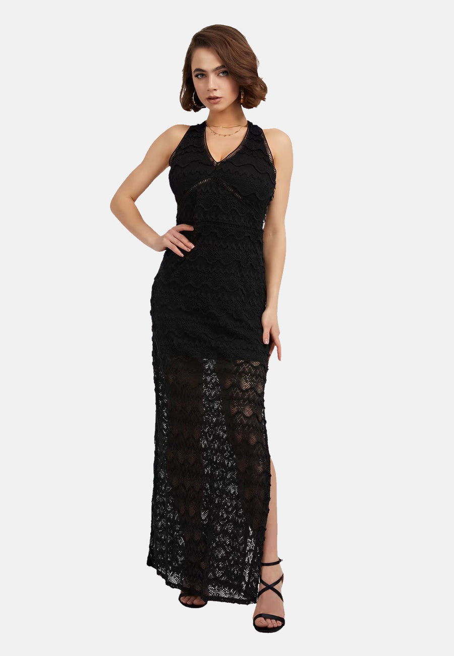 Guess Ärmelloses Sommerkleid LIZA LONG DRESS mit V-Ausschnitt und tiefem Rückenausschnitt in schmaler Passform