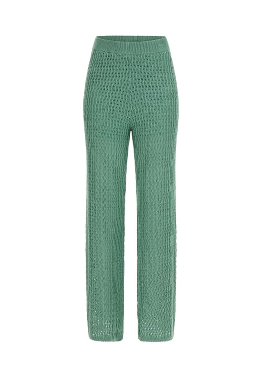 Guess Strickhose YASMINA WIDE LEG mit elastischem Taillenbund und Logo-Plakette am Bund