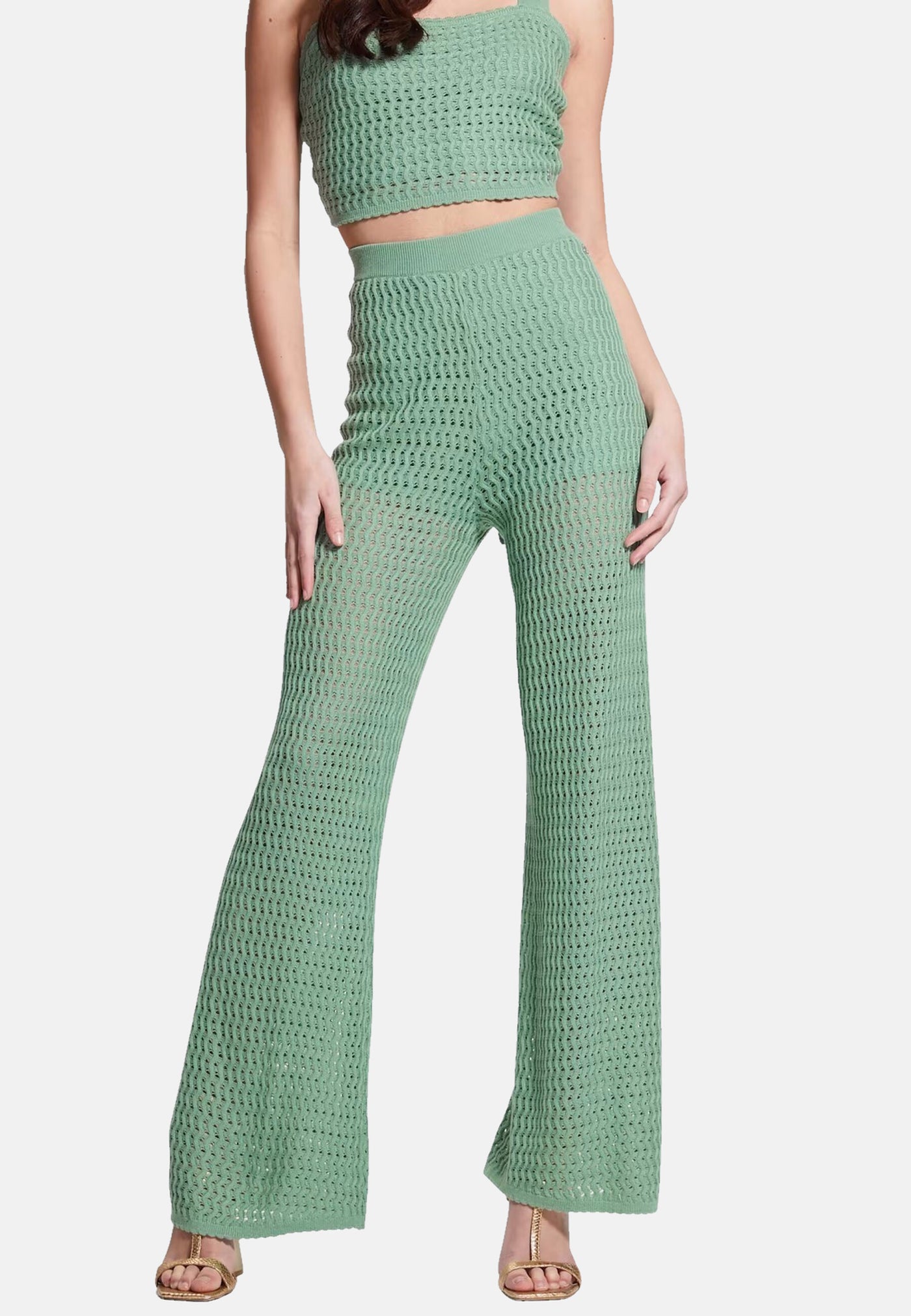 Guess Strickhose YASMINA WIDE LEG mit elastischem Taillenbund und Logo-Plakette am Bund