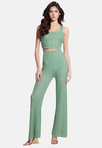 Guess Strickhose YASMINA WIDE LEG mit elastischem Taillenbund und Logo-Plakette am Bund