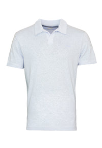 Guess Kurzarm-Poloshirt EMBRO CHEST POLO mit Knopfleiste und Logo-Stickerei aus Leinenmix