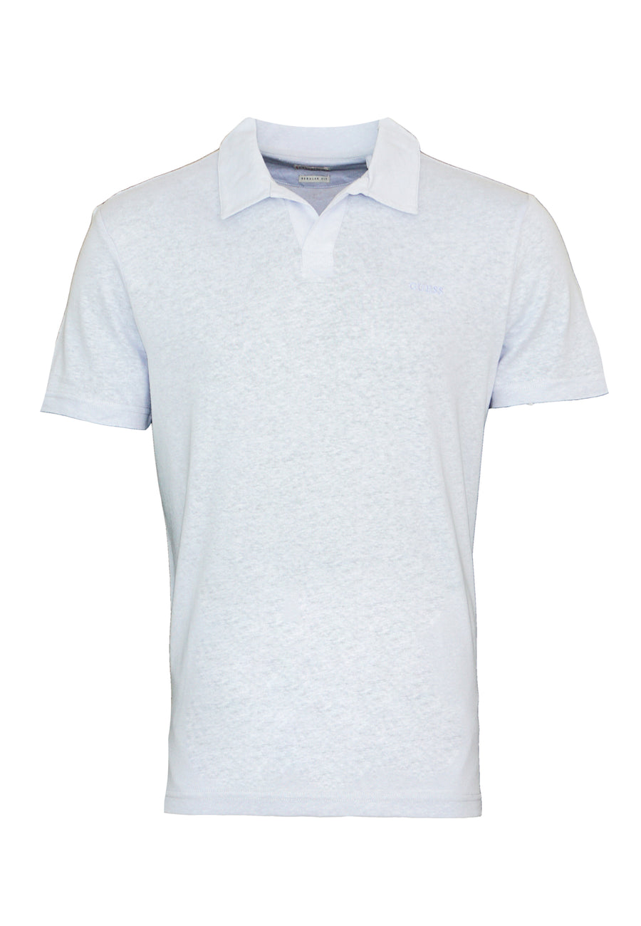Guess Kurzarm-Poloshirt EMBRO CHEST POLO mit Knopfleiste und Logo-Stickerei aus Leinenmix