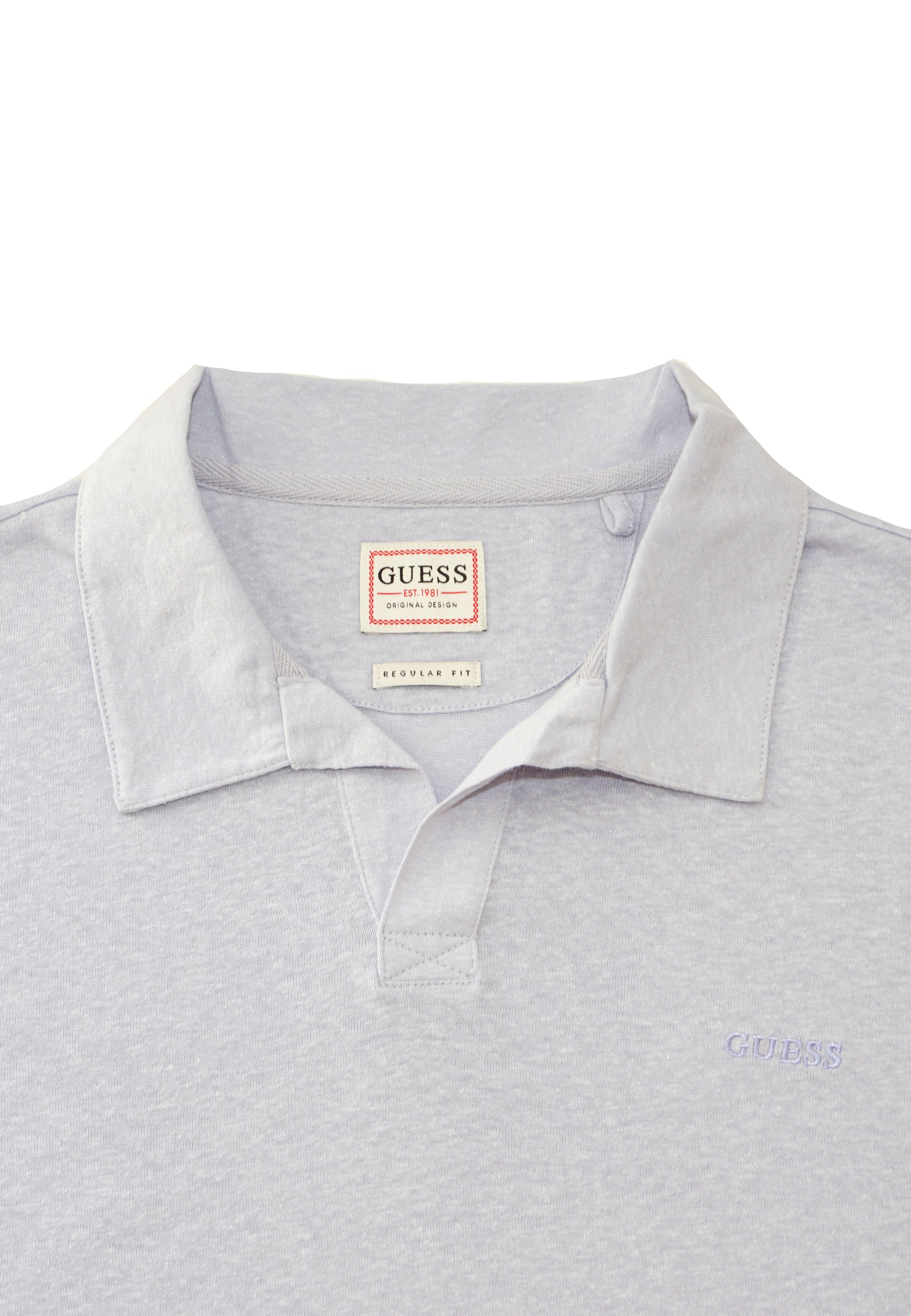 Guess Kurzarm-Poloshirt EMBRO CHEST POLO mit Knopfleiste und Logo-Stickerei aus Leinenmix