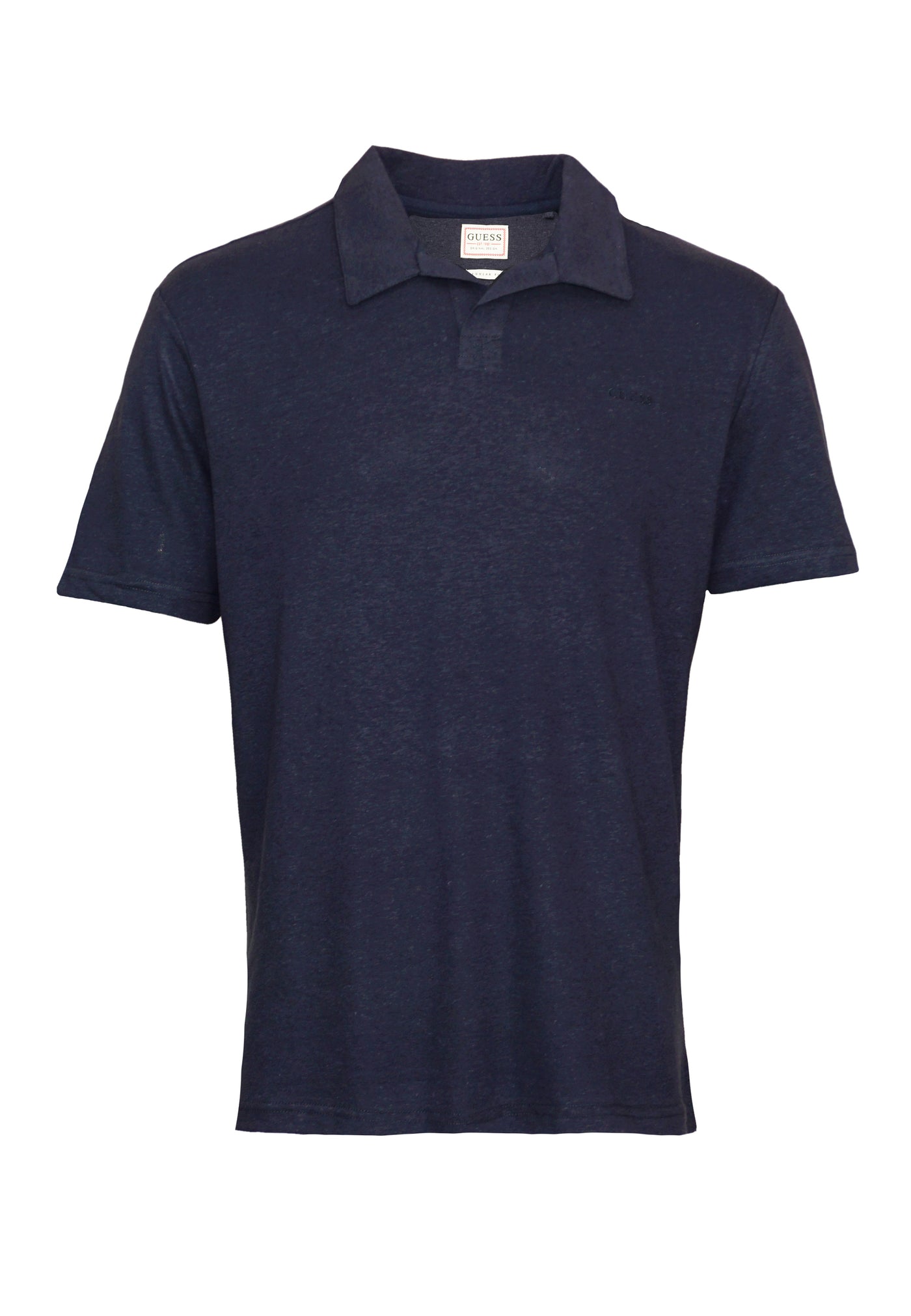 Guess Kurzarm-Poloshirt EMBRO CHEST POLO mit Knopfleiste und Logo-Stickerei aus Leinenmix