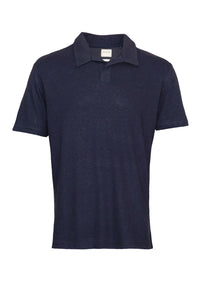 Guess Kurzarm-Poloshirt EMBRO CHEST POLO mit Knopfleiste und Logo-Stickerei aus Leinenmix