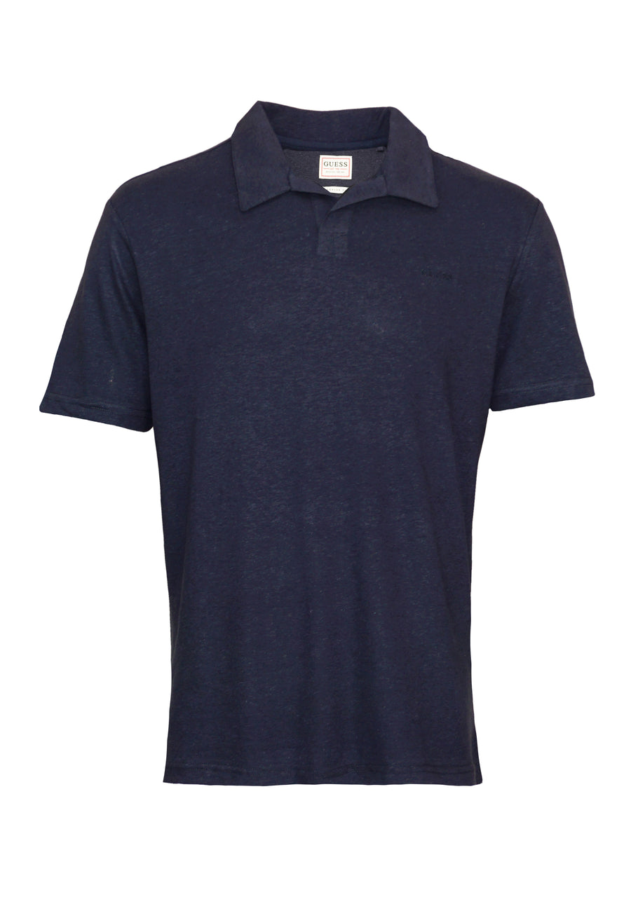 Guess Kurzarm-Poloshirt EMBRO CHEST POLO mit Knopfleiste und Logo-Stickerei aus Leinenmix