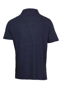 Guess Kurzarm-Poloshirt EMBRO CHEST POLO mit Knopfleiste und Logo-Stickerei aus Leinenmix