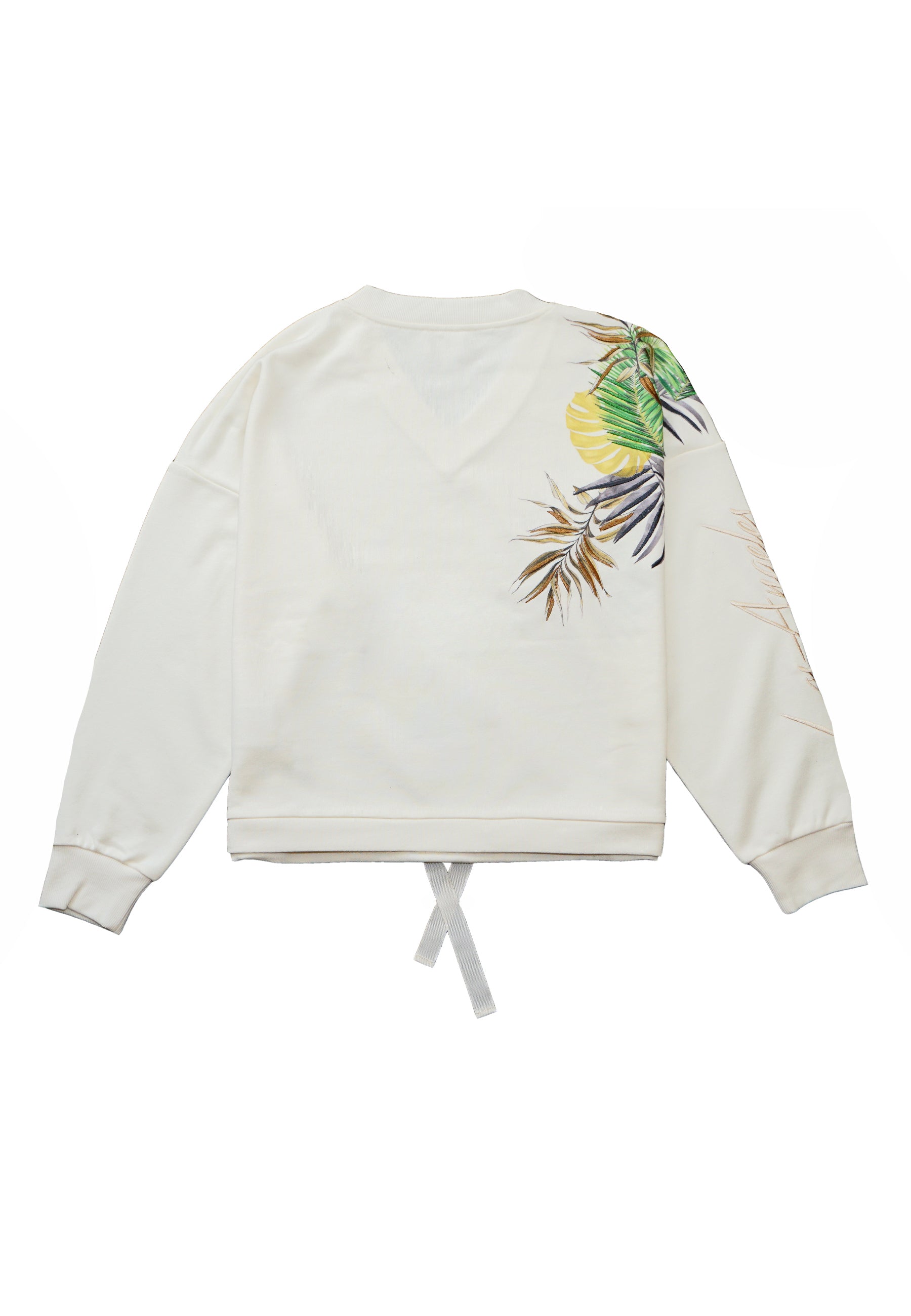 Guess Bedruckter Sweater PALM mit V-Ausschnitt und Tunnelzug am Bund in Relaxed Fit