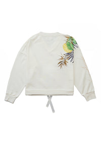 Guess Bedruckter Sweater PALM mit V-Ausschnitt und Tunnelzug am Bund in Relaxed Fit