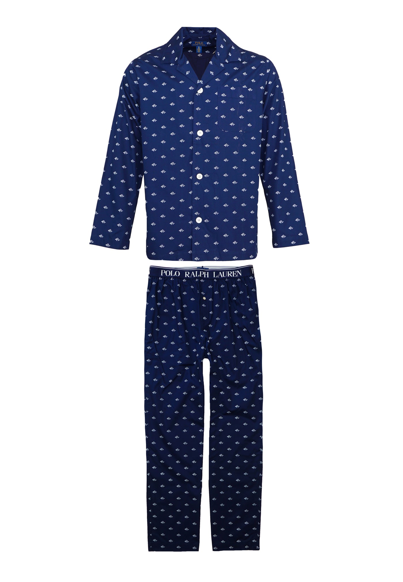 Ralph Lauren Pyjama mit langer Hose und Langarmhemd mit Kragen, Knopfleiste und Brusttasche