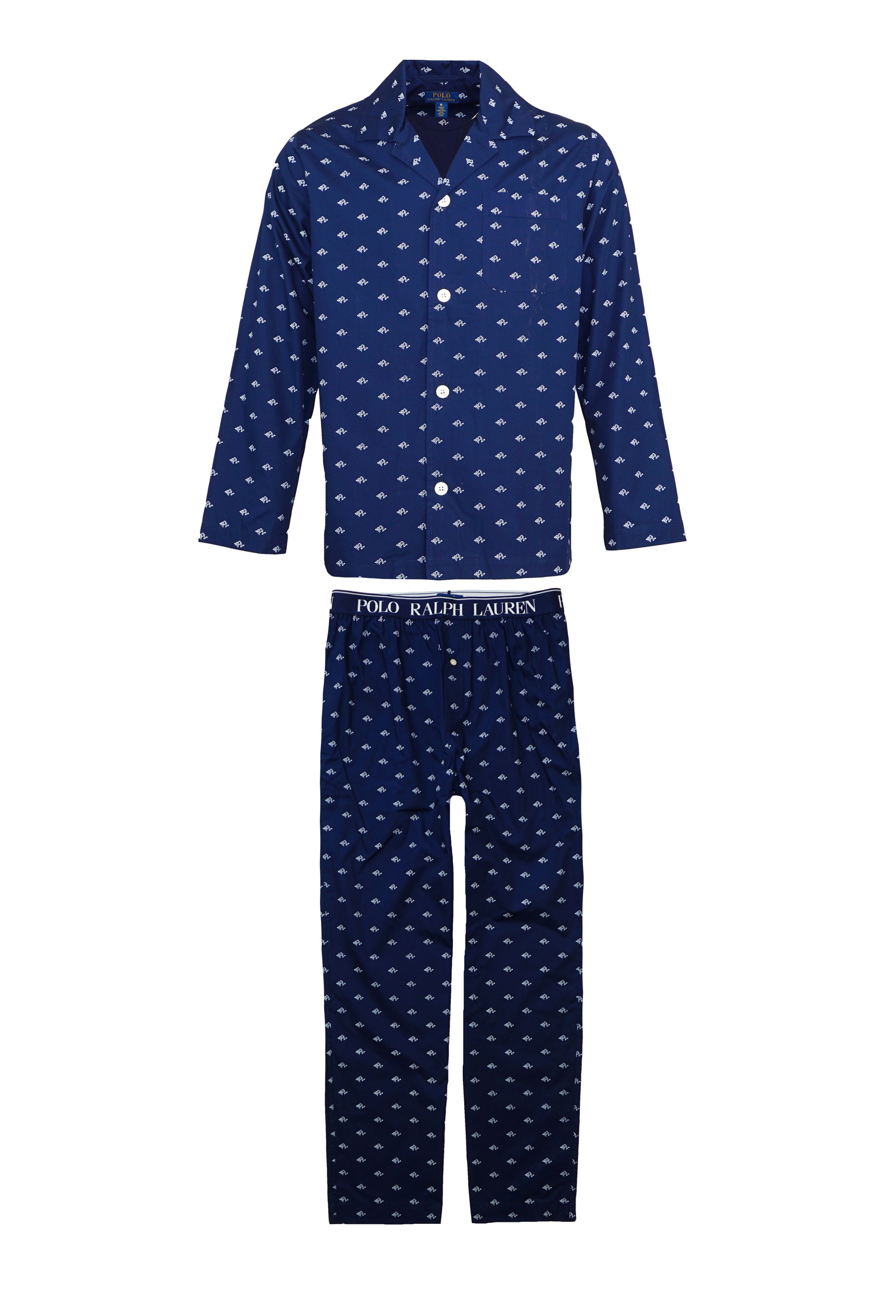 Ralph Lauren Pyjama mit langer Hose und Langarmhemd mit Kragen, Knopfleiste und Brusttasche