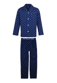 Ralph Lauren Pyjama mit langer Hose und Langarmhemd mit Kragen, Knopfleiste und Brusttasche