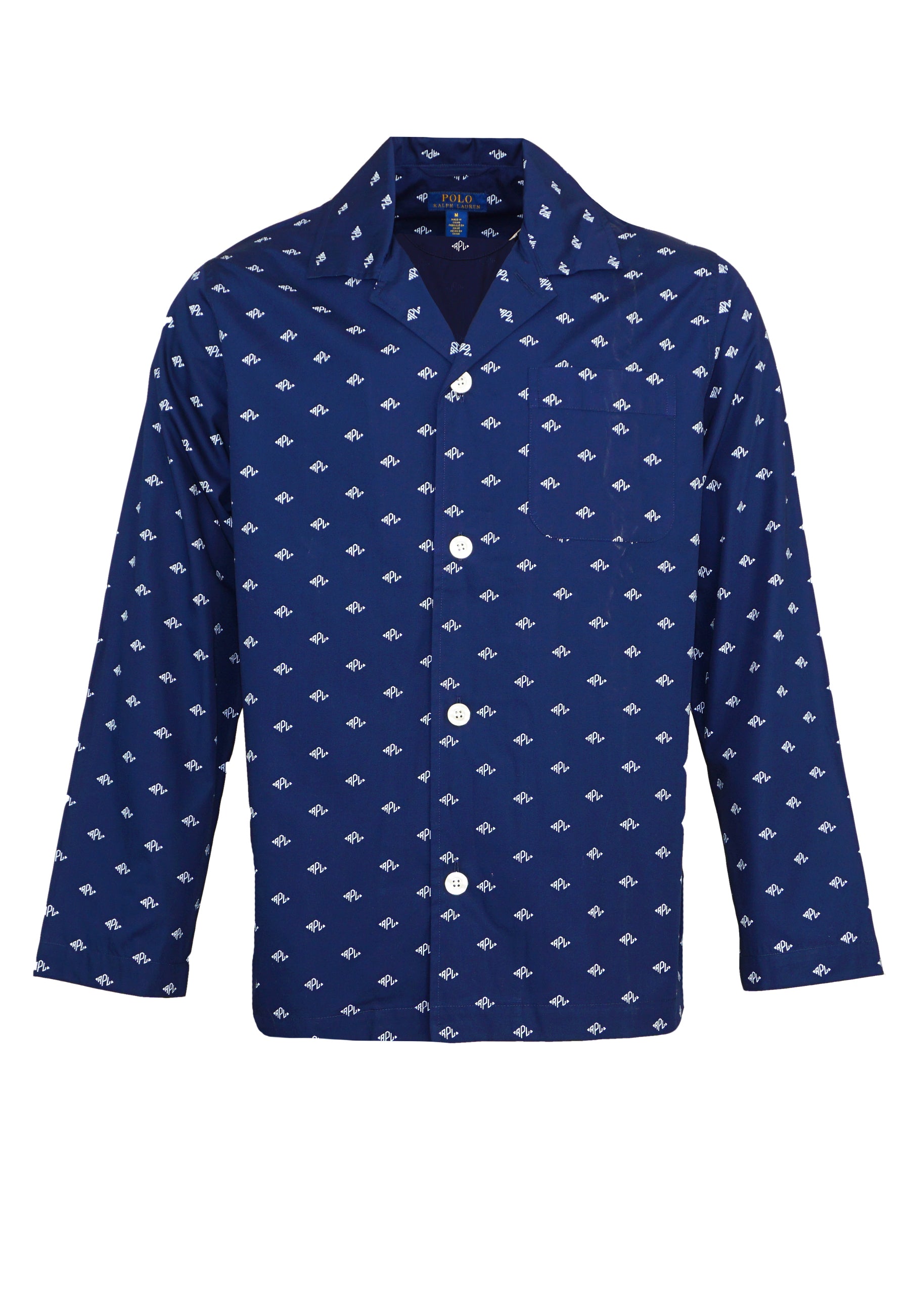 Ralph Lauren Pyjama mit langer Hose und Langarmhemd mit Kragen, Knopfleiste und Brusttasche