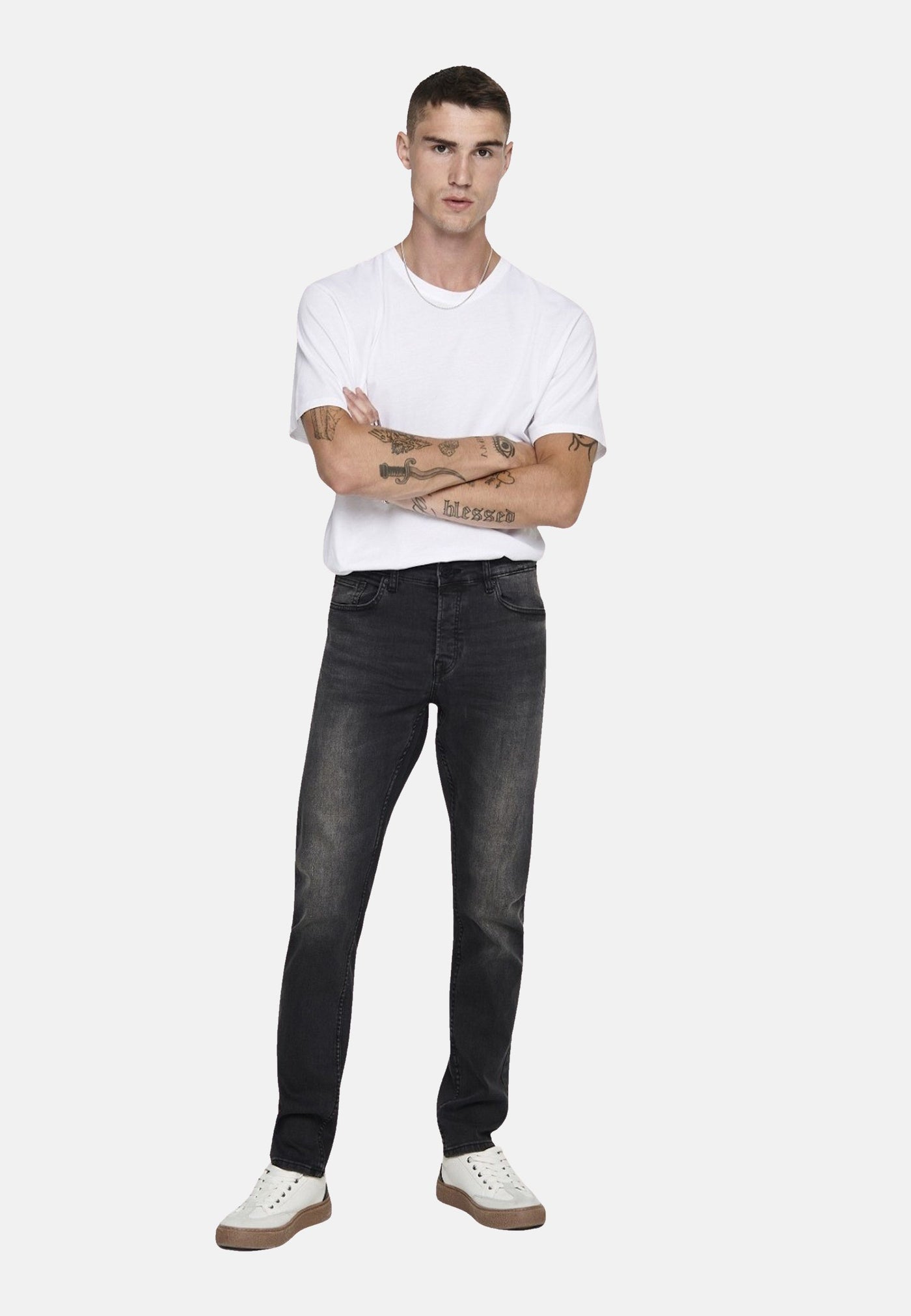 Only & Sons Loom Black Washed lange Hose