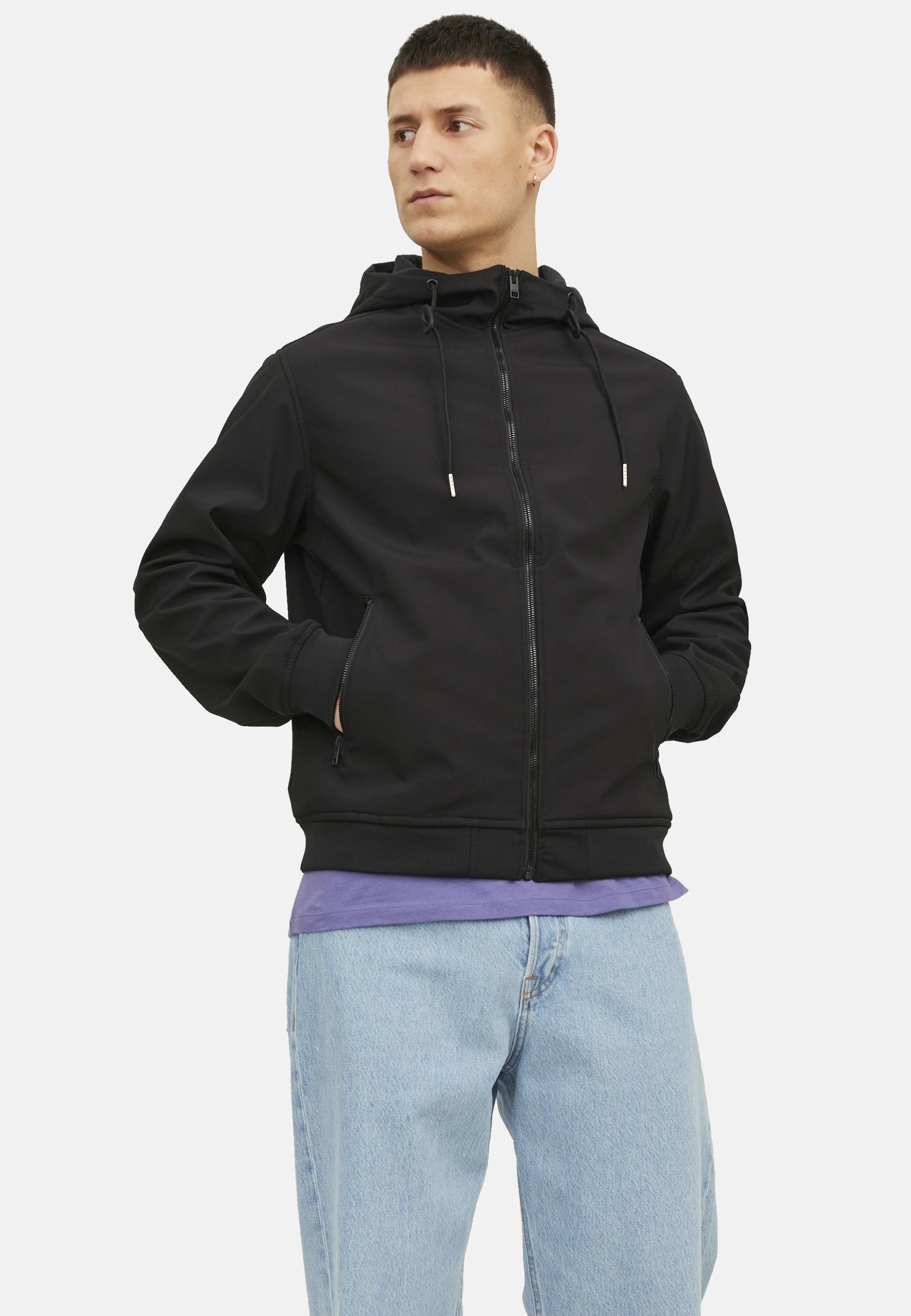 Jack & Jones BASIC Softshelljacke mit Kapuze, Reißverschluss und Reißverschlusstaschen