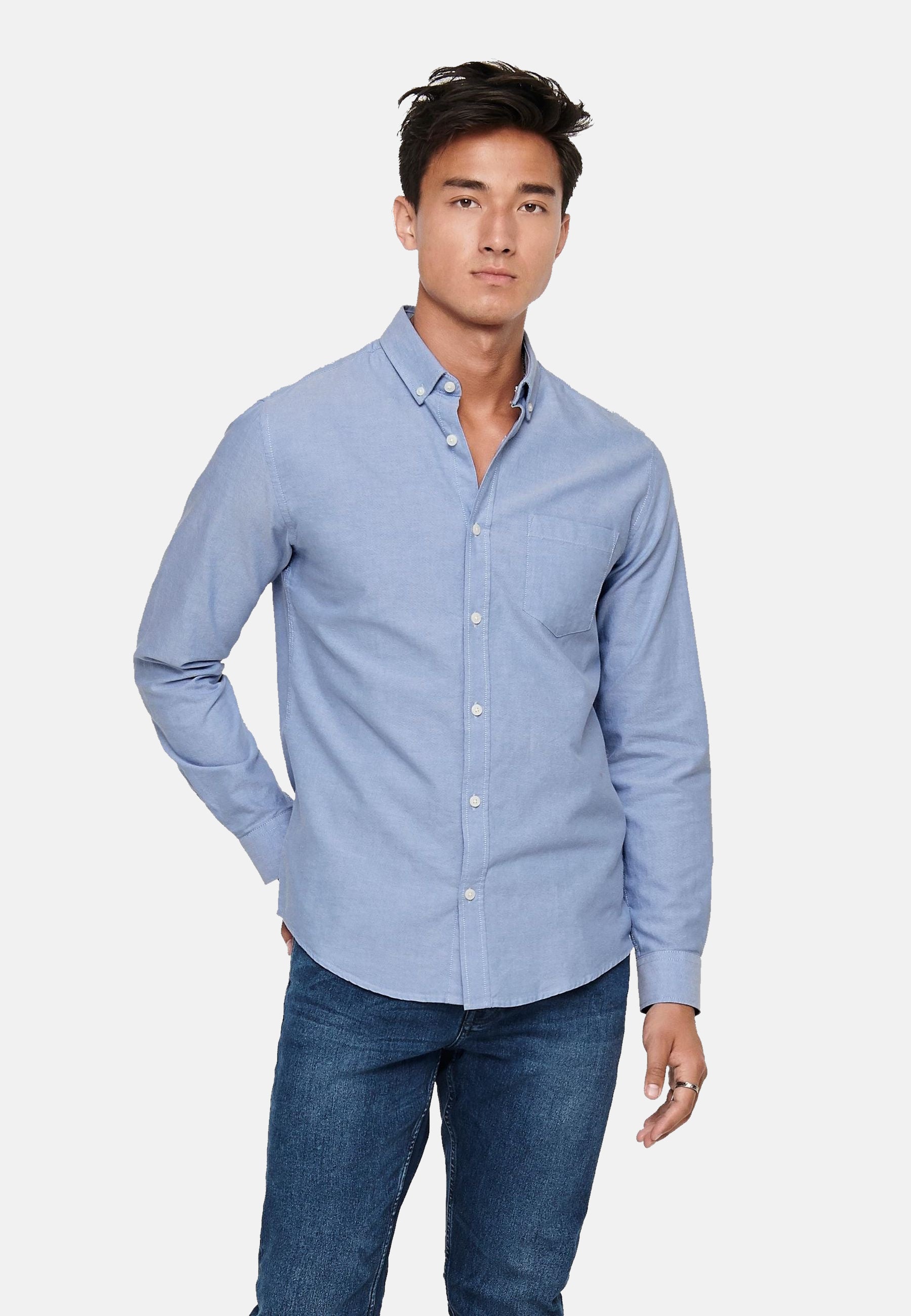 Only & Sons Salvaro Langarmhemd mit Brusttasche, Slim Fit