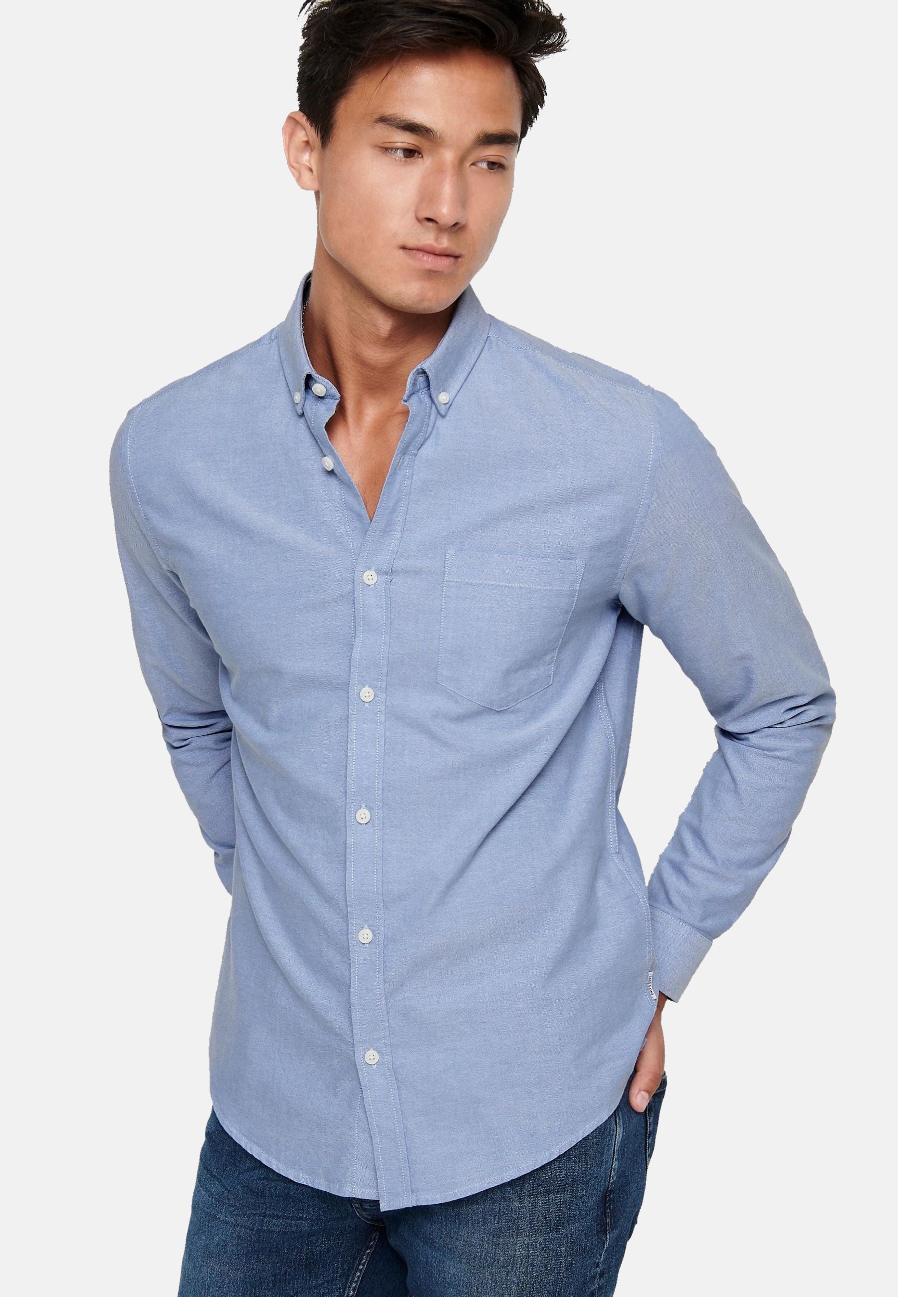 Only & Sons Salvaro Langarmhemd mit Brusttasche, Slim Fit