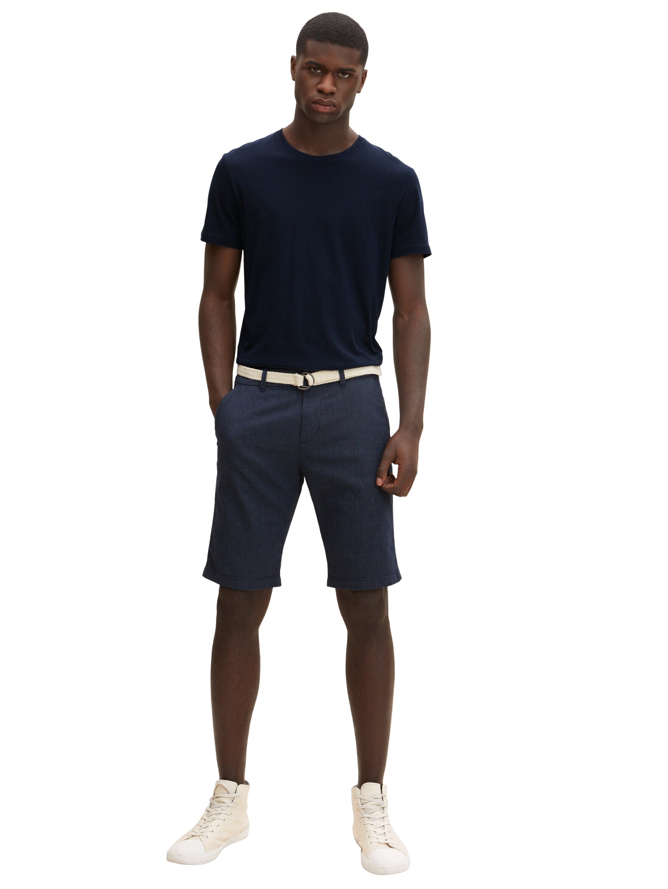 Tom Tailor Chino-Shorts mit Gürtel und Allover-Print