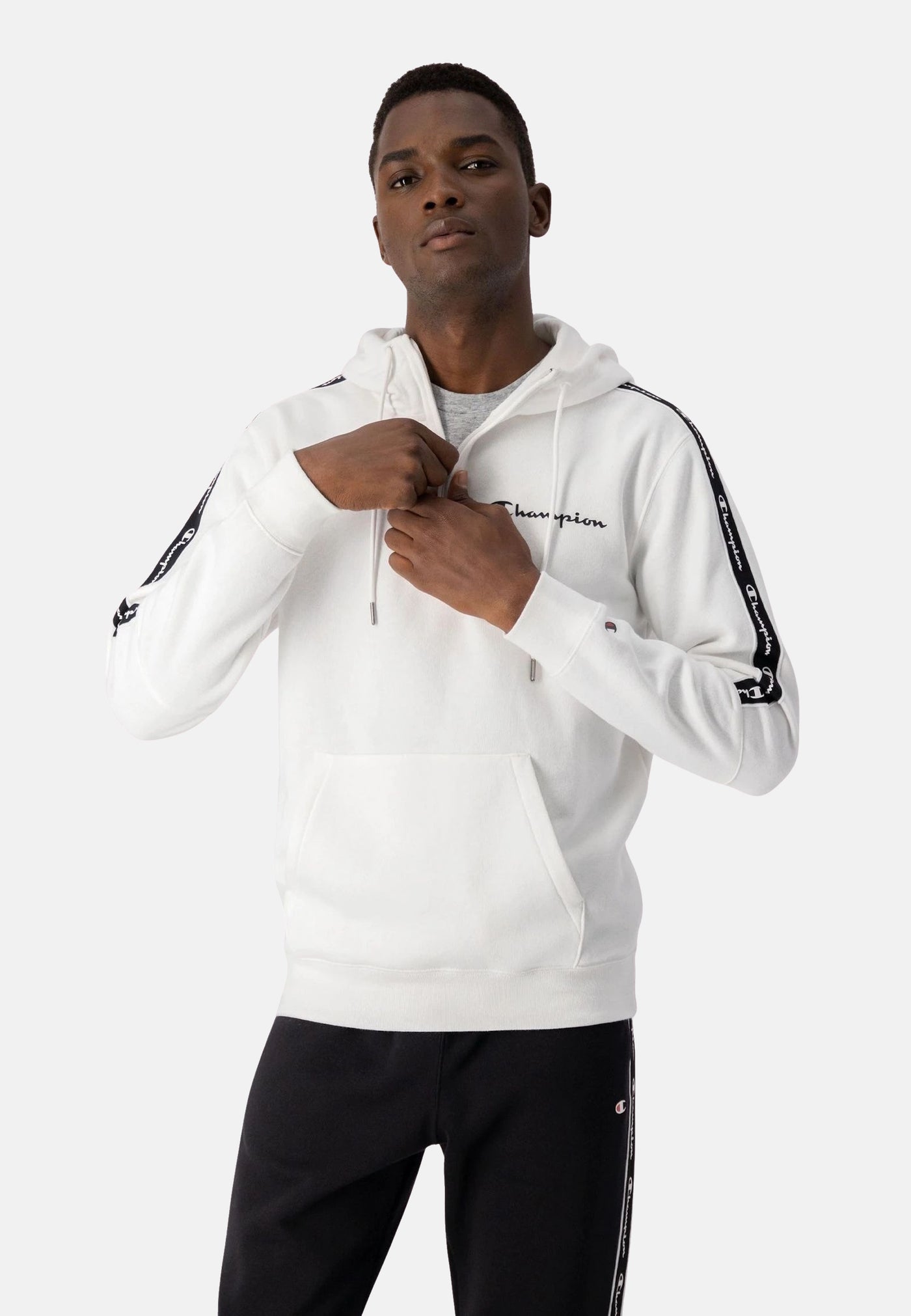 Champion Fleece-Kapuzenpullover mit Jacquardband und kurzem Reißverschluss