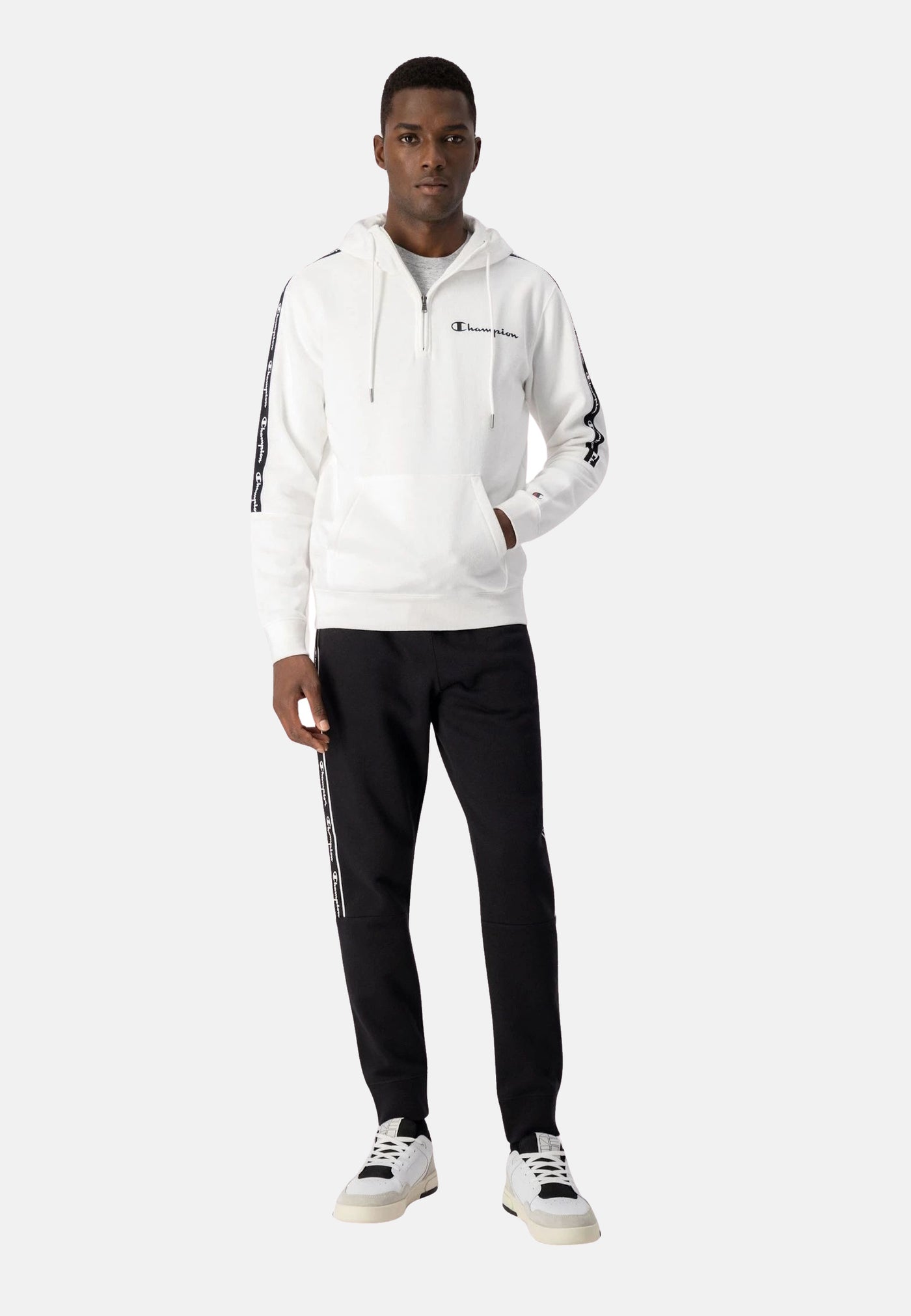 Champion Fleece-Kapuzenpullover mit Jacquardband und kurzem Reißverschluss