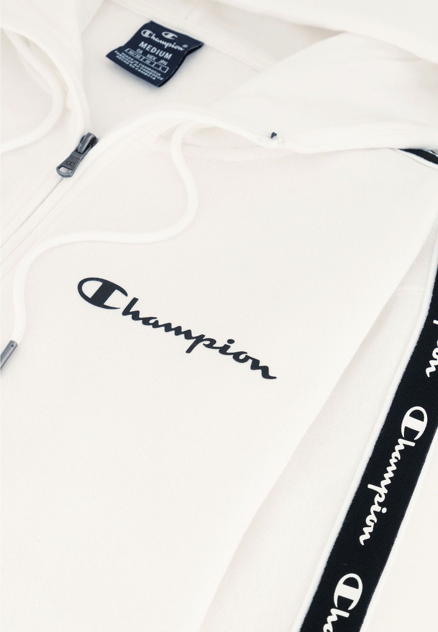 Champion Fleece-Kapuzenpullover mit Jacquardband und kurzem Reißverschluss