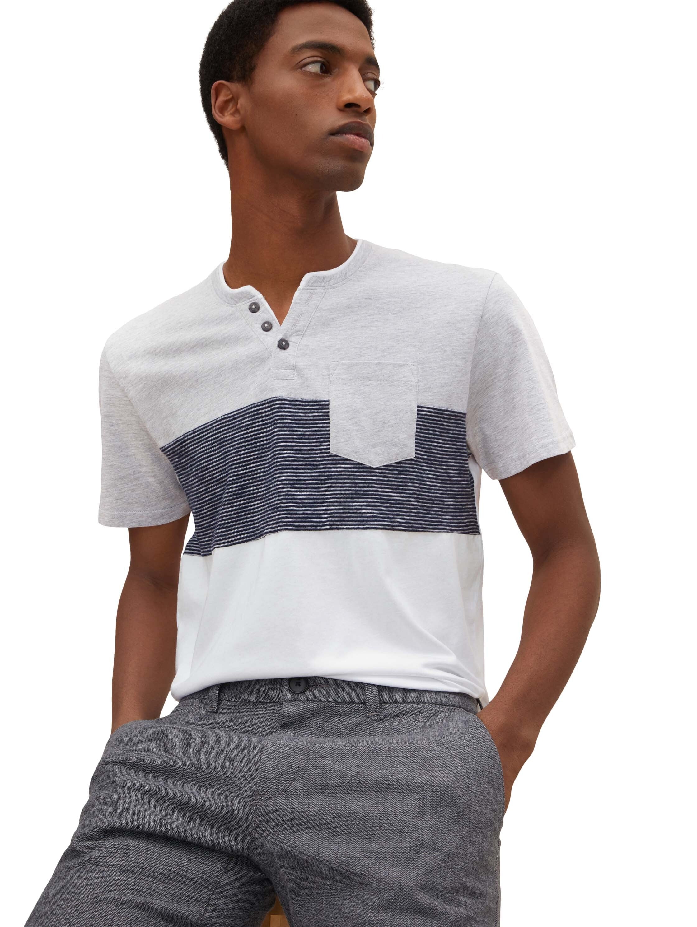 Tom Tailor T-Shirt mit Streifendetail und Henleyausschnitt