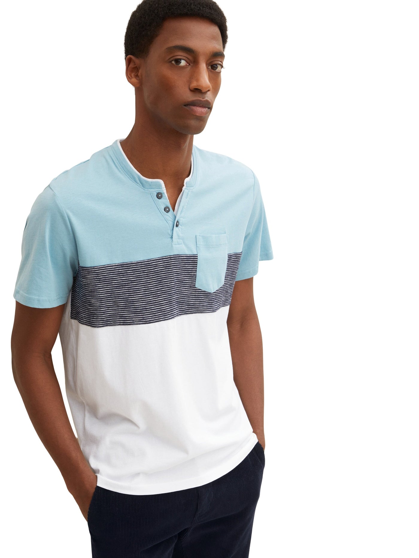 Tom Tailor T-Shirt mit Streifendetail und Henleyausschnitt