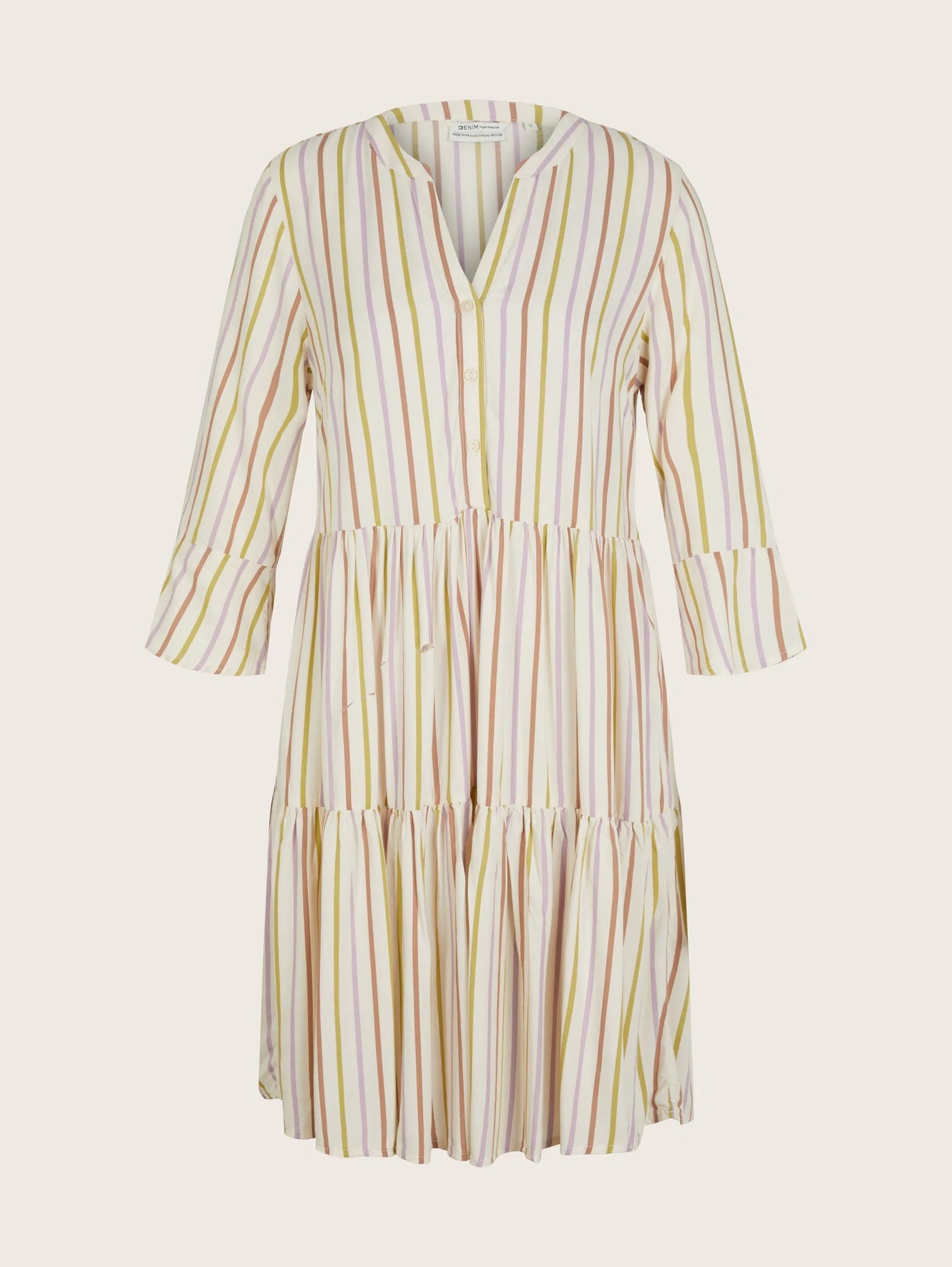 Tom Tailor Gestreiftes Kleid mit 3/4-Arm und V-Ausschnitt