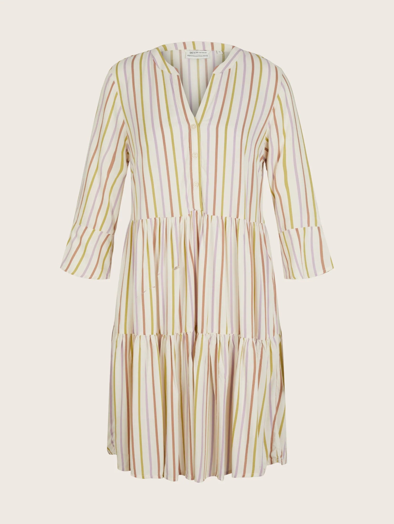 Tom Tailor Gestreiftes Kleid mit 3/4-Arm und V-Ausschnitt