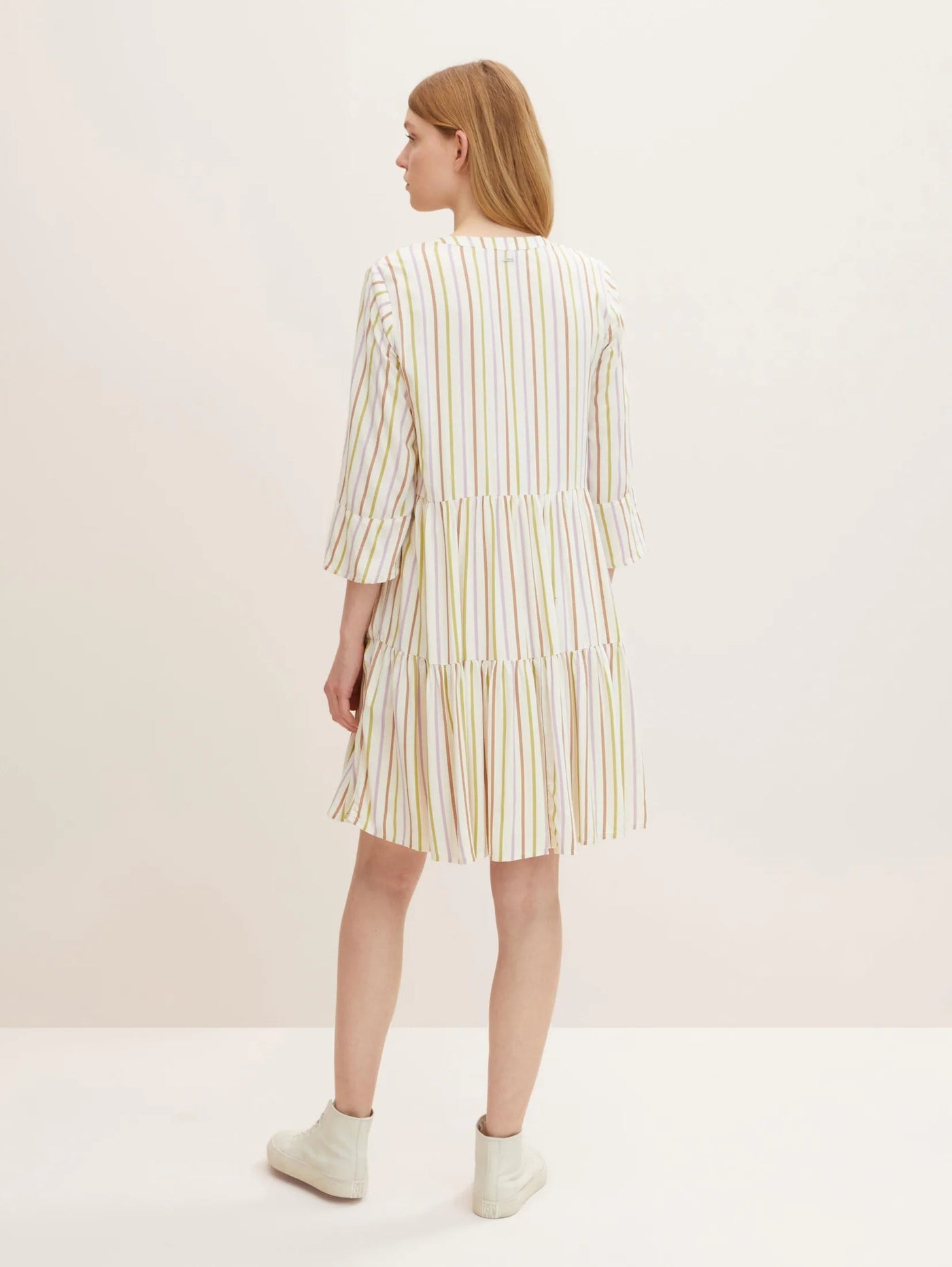 Tom Tailor Gestreiftes Kleid mit 3/4-Arm und V-Ausschnitt