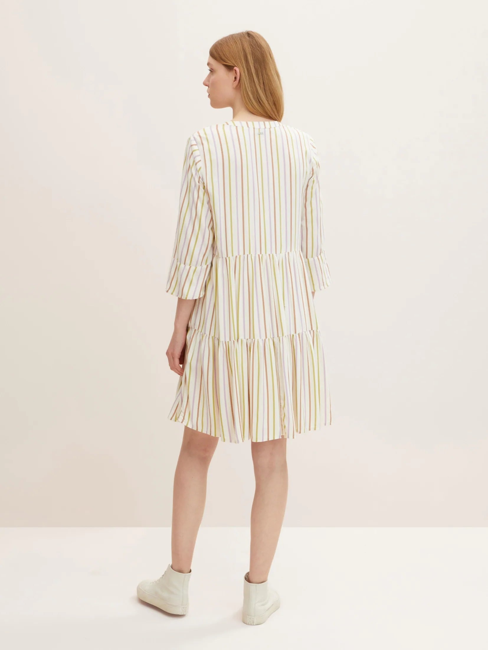 Tom Tailor Gestreiftes Kleid mit 3/4-Arm und V-Ausschnitt