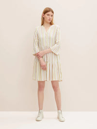 Tom Tailor Gestreiftes Kleid mit 3/4-Arm und V-Ausschnitt